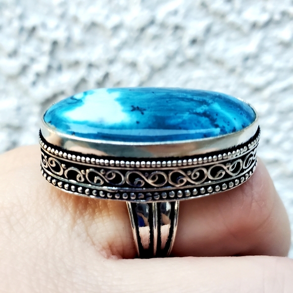 New Oversized Amazing Dendritic Opal 925 Silver Statement Ring. - Picture 15 of 16